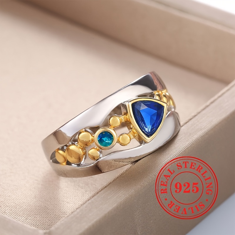 925 Silver Two Ring Triangle Cut Gemstone Vintage Ring